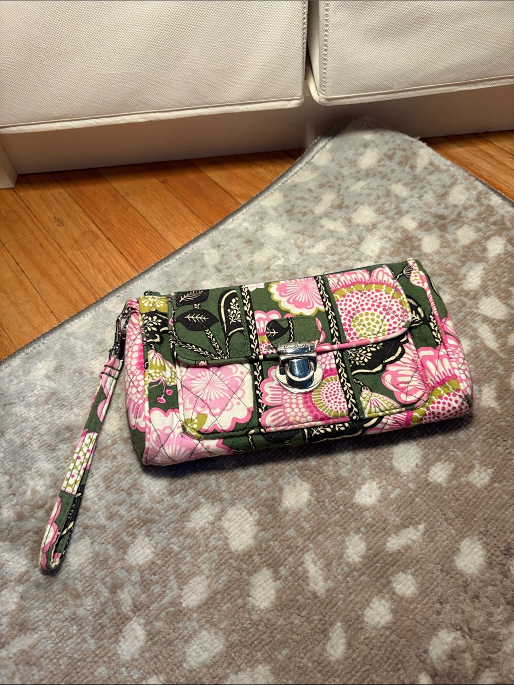 Vera Bradley Quilted Floral Wristlet Clutch in Pink & Green